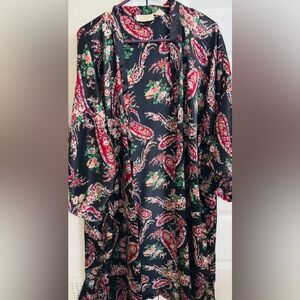Vtg Victoria's‎ Secret Asian Floral Polyester Robe Black *Like* Natori Kimono OS
